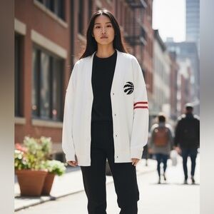 415. NWT NBA White Cardigan with Black Logo ( Oversized fit )
